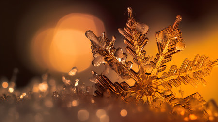 Christmas background with golden snowflakes and bokeh lights.の素材