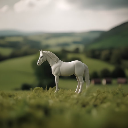 White horse on green meadow in the mountains. 3d renderingの素材