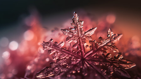 Macro of snowflakes on a bokeh background.の素材