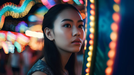 Portrait of a beautiful young asian woman with bokeh backgroundの素材