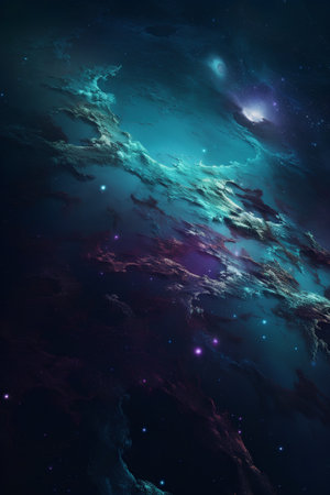Abstract space background with nebula and stars. 3D render.の素材