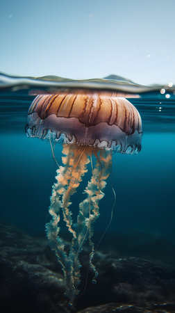 Jellyfish floating in the ocean. 3d render illustration.の素材