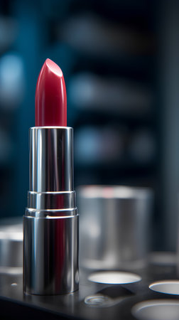 Lipstick in a silver case on a dark background. 3d renderingの素材