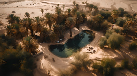 Aerial view of a beach with palm trees in Dubai, United Arab Emiratesの素材
