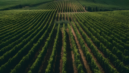 Aerial view of vineyards in Moravia, Czech Republic.の素材