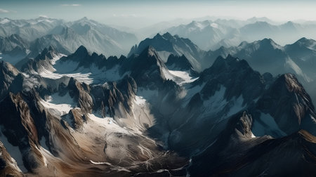 Mountain landscape with snow and clear blue sky. 3d renderingの素材