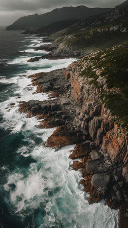 Aerial view of a rocky coastline in Corsica, France.の素材