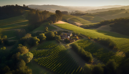 Aerial view of vineyard in Tuscany, Italy.の素材