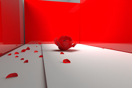 3D rendering of a red rose on the floor in a roomの素材