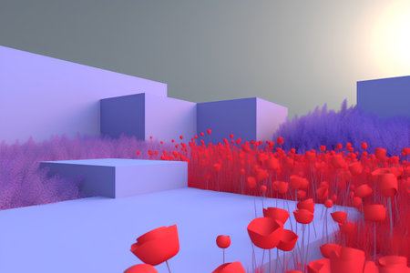 Abstract landscape background. 3d render illustration. Minimalistic landscape.の素材