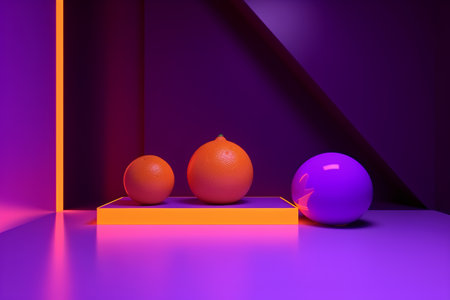 3d rendering of abstract geometric forms. Minimal scene with podiums and balls.の素材