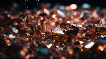 Macro shot of a group of diamonds on the gold background.の素材