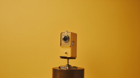 Retro camera on yellow background. Minimal photography concept. Vintage style.の素材