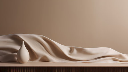 3d render of beige fabric with a vase on a brown backgroundの素材