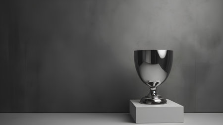 3d render of a trophy on a pedestal with concrete backgroundの素材