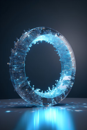 Abstract digital sphere with blue light on dark background. 3D renderingの素材