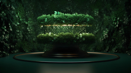 3d rendering of a green garden in the middle of a dark roomの素材