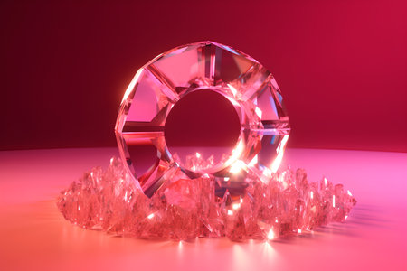 pink diamond on a red background. 3d rendering, 3d illustration.の素材