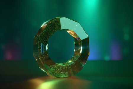 3d illustration of a crystal letter O on a green background.の素材