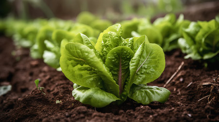 Organic hydroponic vegetable garden with selective focus and shallow depth of fieldの素材