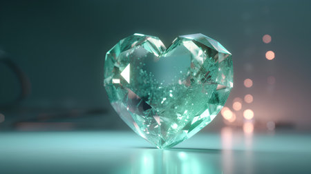 Heart shaped diamond on a blue background. 3d rendering toned imageの素材