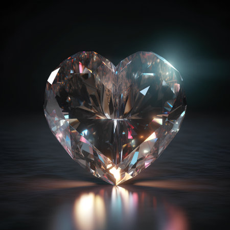 Gemstone heart on black background. 3d render illustration.の素材