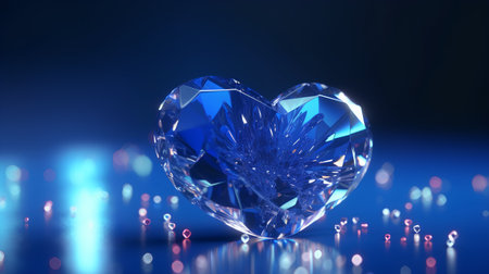 3d illustration of blue diamond heart on blue background with bokehの素材