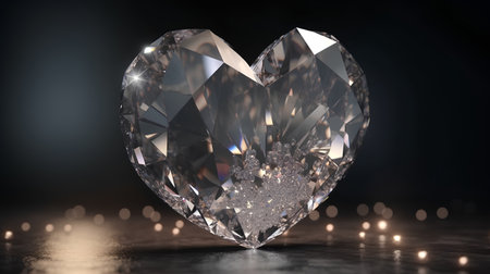 Diamond heart on a dark background. 3d rendering, 3d illustration.の素材