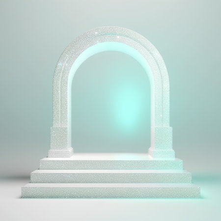 Abstract blue background with arch. 3d render. Neon light.の素材