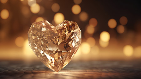 Heart shaped diamond on wooden background. 3d rendering toned imageの素材