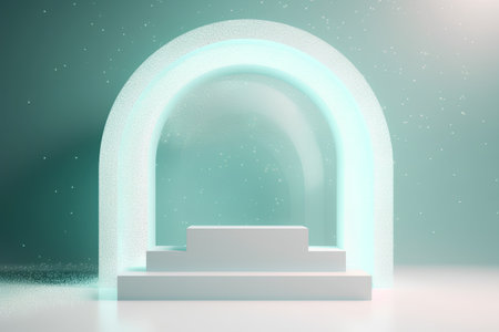 Abstract background with podium and arch. 3d render. Neon light.の素材
