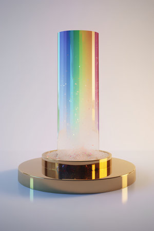 3d render, abstract geometric forms. Glossy golden podium, pedestal or platform for your design.の素材