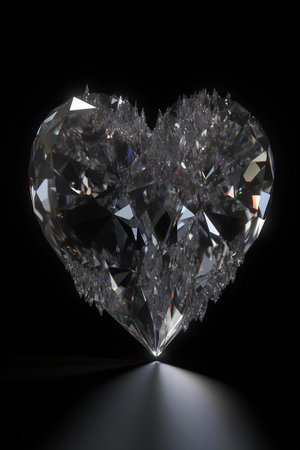 Diamond heart on a black background. 3d rendering, 3d illustration.の素材