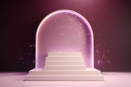 Abstract scene with white podium and arch. Award ceremony concept. 3D Renderingの素材