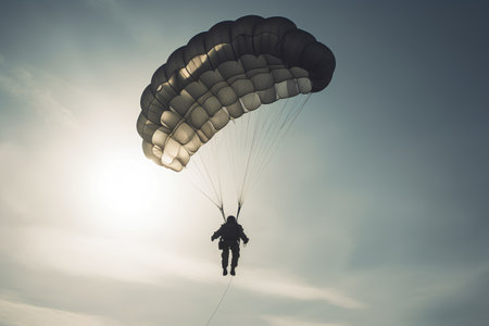 Parachutist in the sky with clouds. 3D renderingの素材