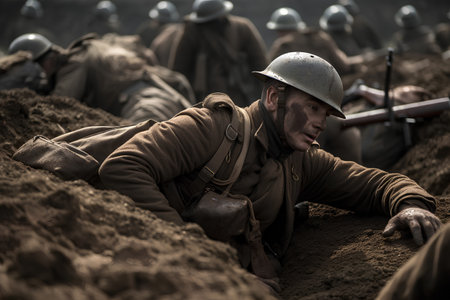 Member of Red Star military history club wears historical German uniform during historical reenactment of WWII in Chernigow, Ukraineの素材