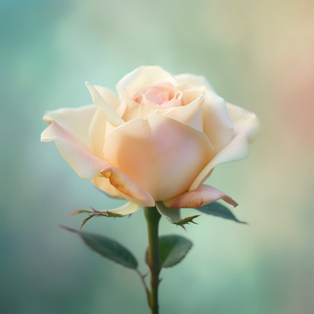 Beautiful white rose on a blurred background. Shallow depth of field.の素材