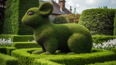 Rabbit made of green grass in the garden. 3d renderingの素材
