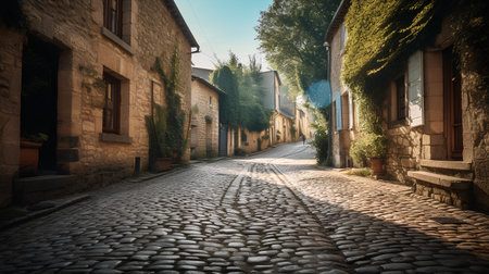 Narrow cobblestone street in old town of Budva, Montenegroの素材