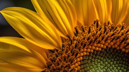 Close up of a sunflower with yellow petals. Macro.の素材