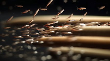Water drops falling into a cup of coffee. Shallow depth of field.の素材