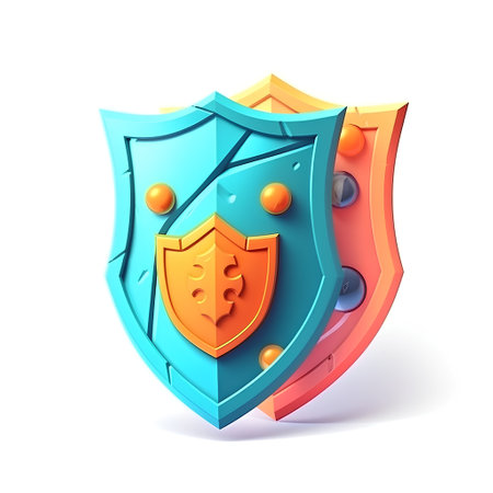 Shield protection icon on white background. 3d rendering. Computer digital drawing.の素材