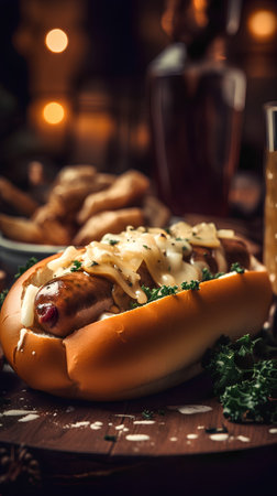 Hot dog with mustard, ketchupnnaise and parsleyの素材