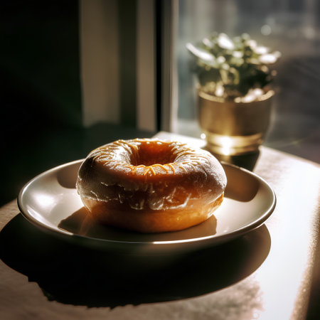 doughnut on a plate in the morning light, vintage toneの素材