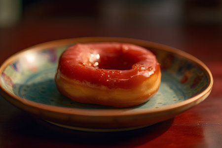 Donut on a plate in a restaurant. Selective focus.の素材