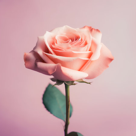 Beautiful pink rose on a pink background. Soft selective focus.の素材