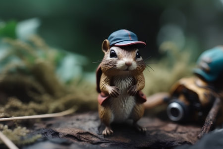 Cute little chipmunk in a cap and a baseball capの素材