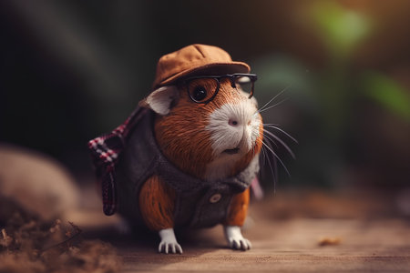 Cute guinea pig with sunglasses and hat. Vintage style.の素材