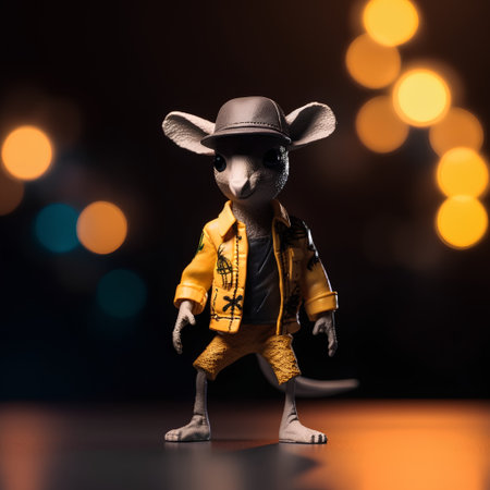 3d render of a little mouse wearing a hat and leather jacketの素材