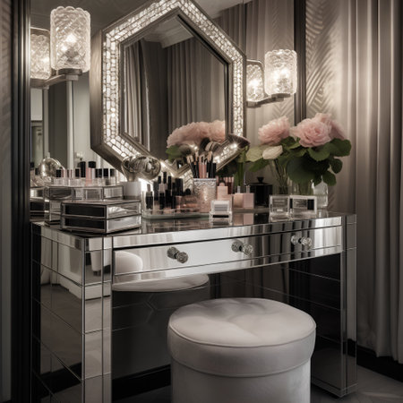 Beautiful luxury dressing room interior with mirror, black and white toneの素材